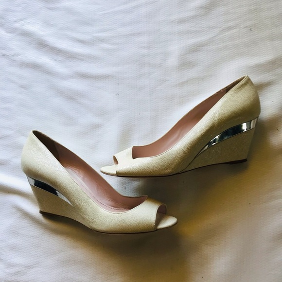 MIU MIU Cream Peep-Toe Wedge Shoes - Main Image